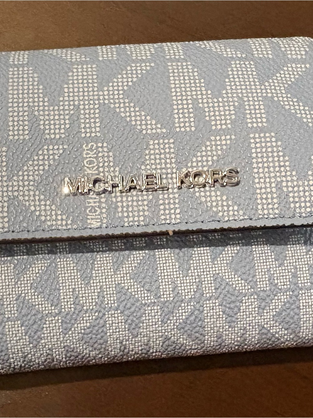 Mini Michael Kors Light Blue MK Logo Continental Wallet with Silver Hardware